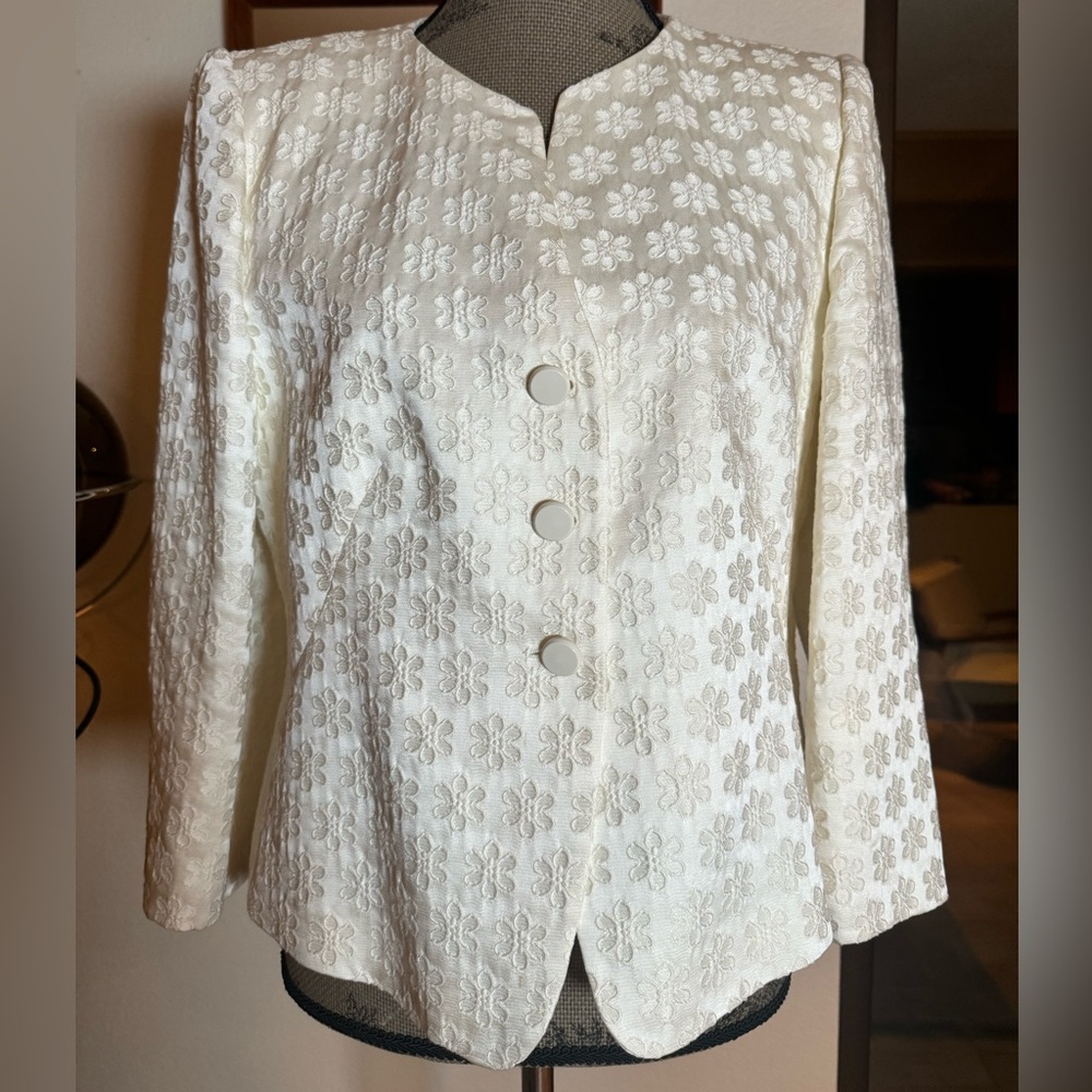 Armani Collezioni Antinea SRL Beige Flower Jacket Size EU 48 US 12.